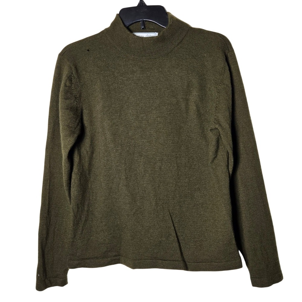 Stephanie Andrews Womens Green Merino Wool Mock Neck Sweater Medium Vintage Knit